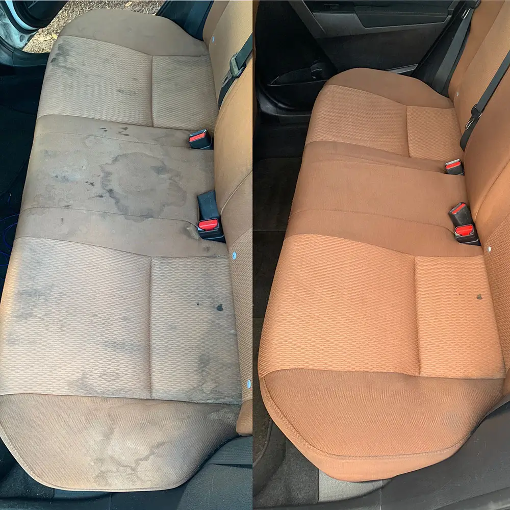 Before and after shampoo and upholstery cleaning on car seats
